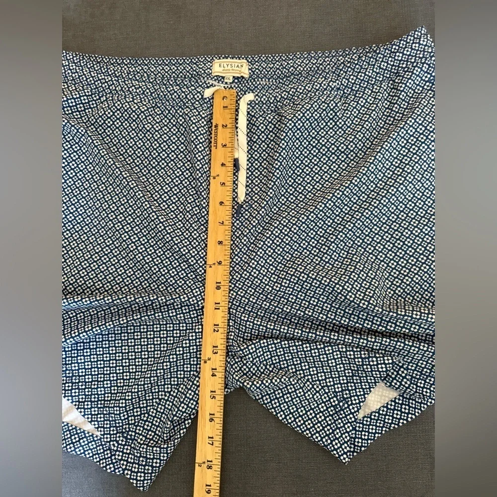 Elysian Swim Shorts Men’s SZ 2XL Blue White Design Quick Dry Mesh Lined Stretch